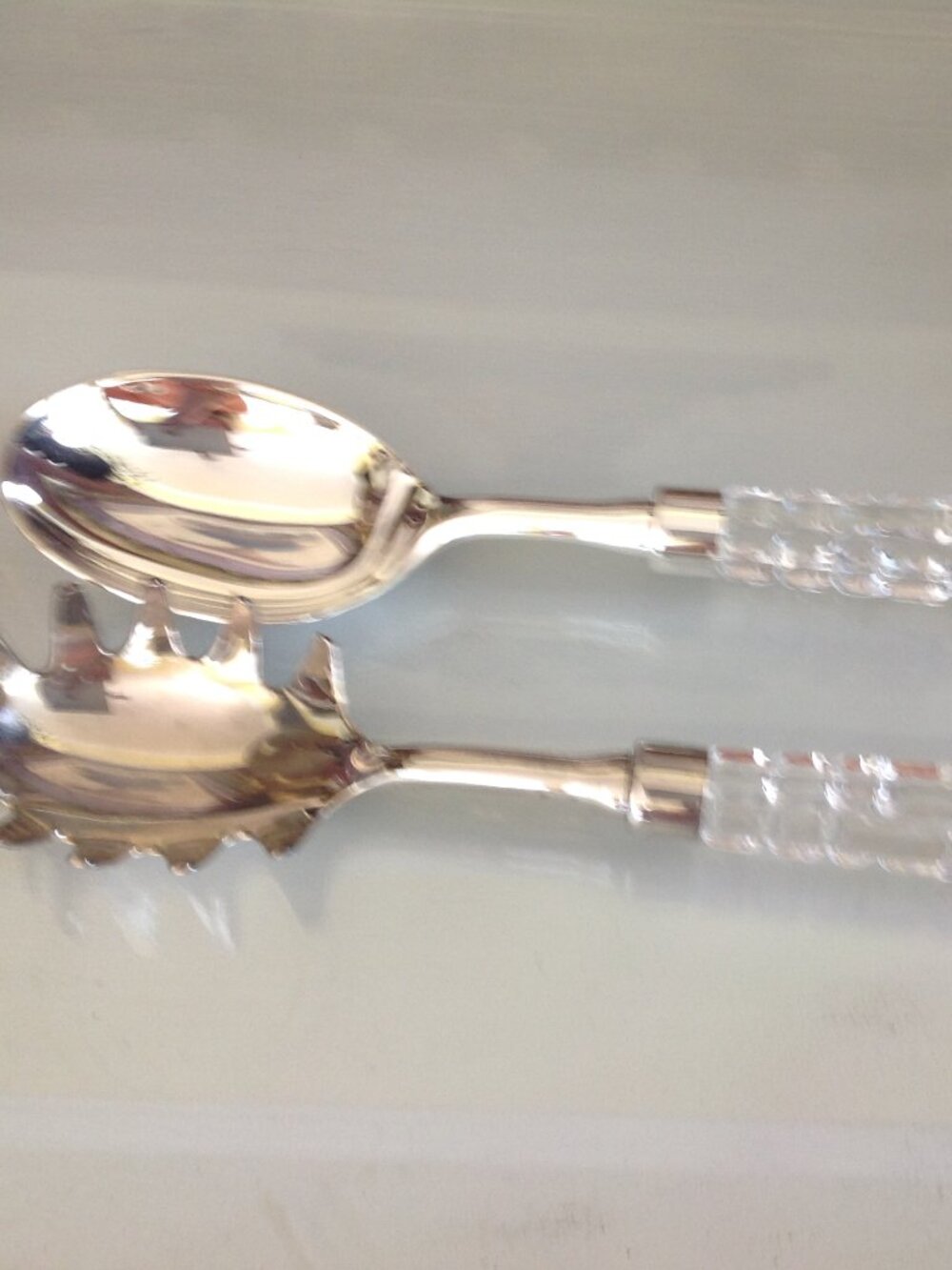 Vintage Shannon Crystal salad serving set with silver plated heads